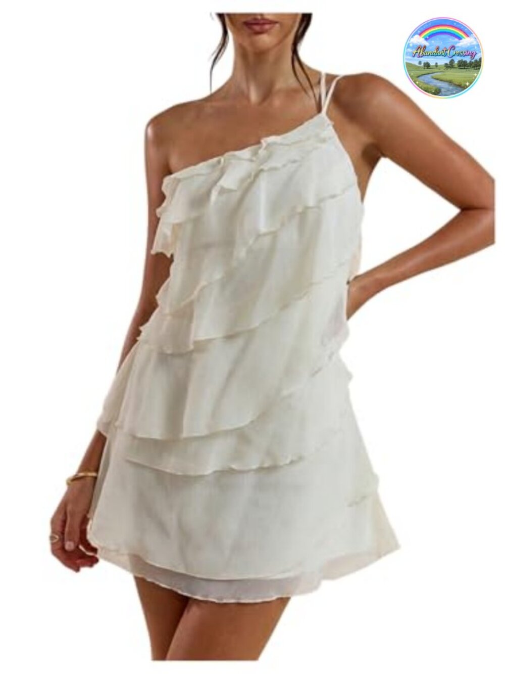One Shoulder Ruffle Mini Dress Asymmetrical Sleeveless Backless Tiered